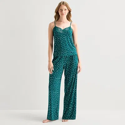 Ambrielle Womens V-neck Sleeveless 2-pc. Pajama Set In Green