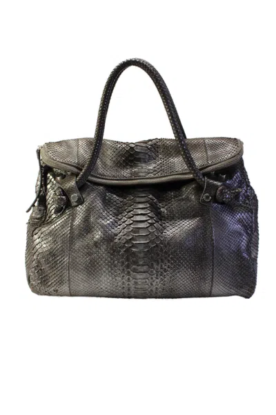 Ambrosi A Brianna Womens Metallic Gray Python Large Shoulder Handbag In Grey