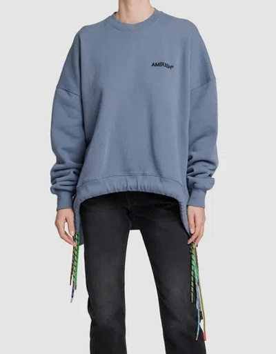 Pre-owned Ambush $730  Women's Blue Long-sleeve Drawstring Sweatshirt Sweater Size L