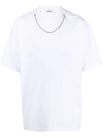 Ambush Chain-detail Logo-embroidered T-shirt In White