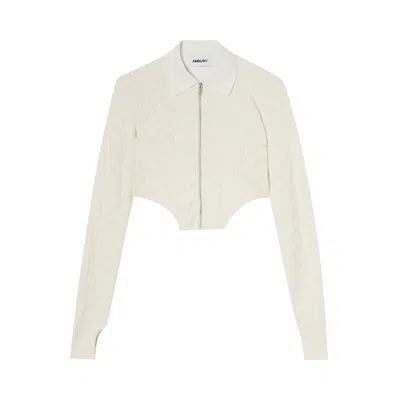 Pre-owned Ambush All Over Monogram Asymmetric Jacket 'beige' | Cream | Women's Size S