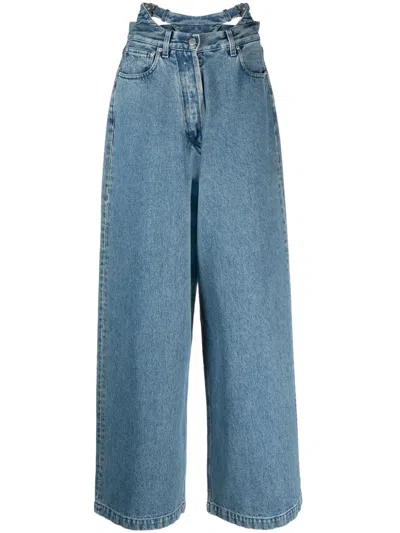 Ambush Waist-belt Wide-leg Jeans In Blue