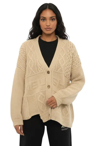 Ambush Beige Knitted V Neck Cardigan In Gold