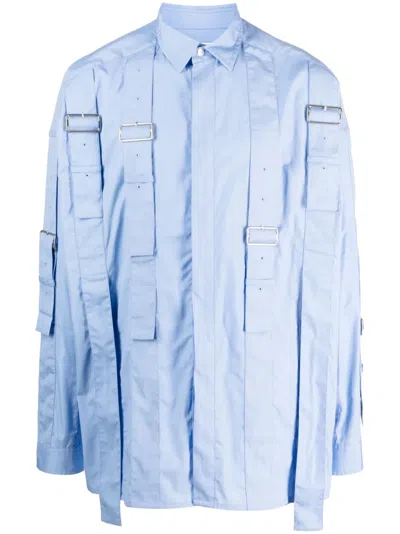 Ambush Belted Cotton Long-sleeve Shirt In Blue