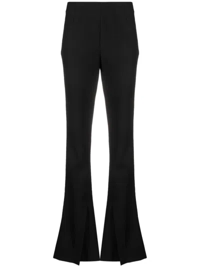 AMBUSH BLACK WOOL FLARED TROUSERS WITH FRONT SLIT AND DART DETAILING FOR WOMEN