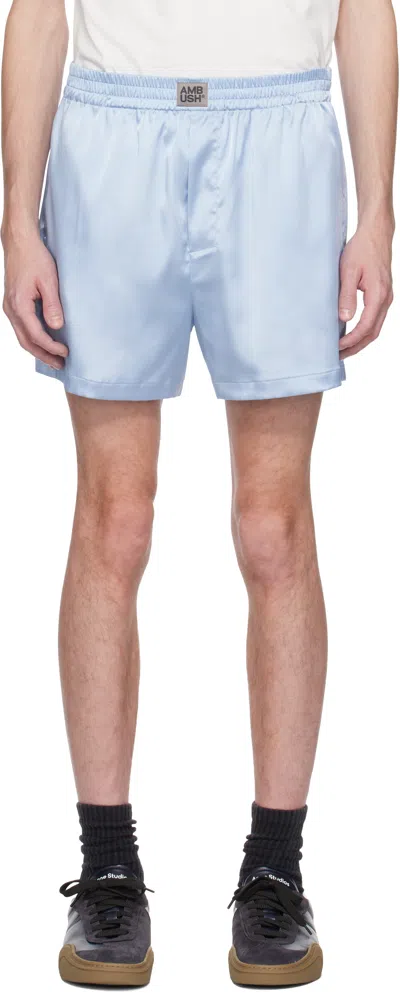 Ambush Blue Satin Boxer Shorts In L.blue