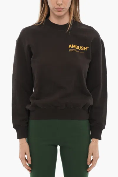 Ambush Brushed Cotton Crew-neck Sweatshirt With Printed Logo In Brown