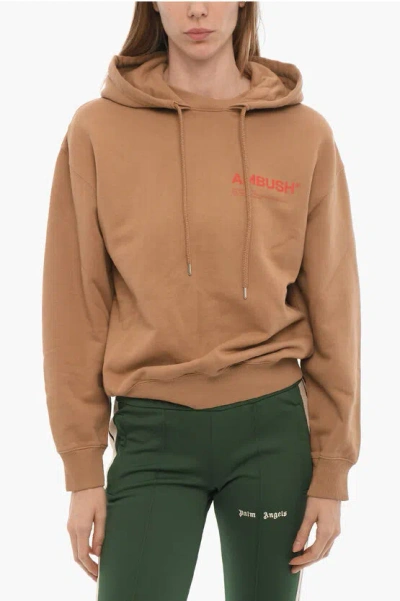 Ambush Brushed Cotton Hoodie With Printed Logo In Brown