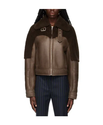 Ambush Brown Buckle Shearling Jacket In Chestnut No Colo