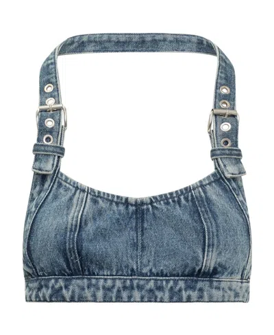 Ambush Buckle-strap Denim Bralette In White