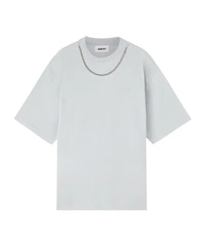 Ambush Chain-embellished Organic-cotton T-shirt In Blue