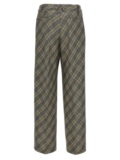 Ambush Check Print Cotton Trousers With Concealed Closure In Brown