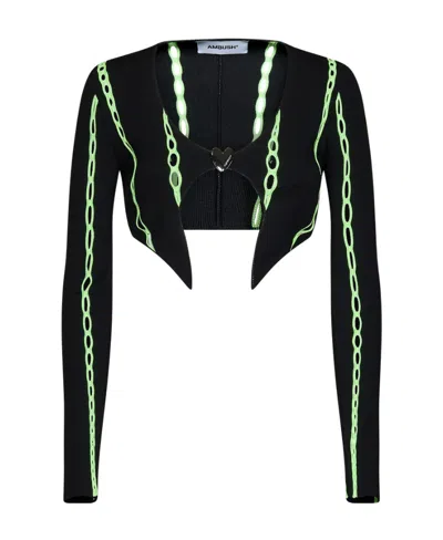 Ambush Contrast-trim Cropped Cardigan In Black