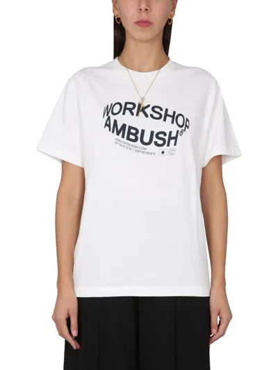 Ambush Crawling Logo Print T-shirt - Women In White