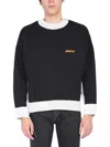 Ambush Crew Neck Sweatshirt With Ribbed Work In Black