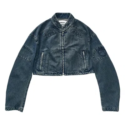 Pre-owned Ambush Cropped Denim Biker Jacket 'blue' | Women's Size Xs
