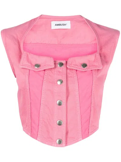 Ambush Cropped Denim Top In Pink