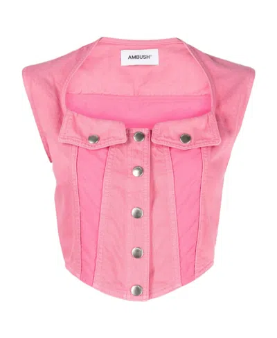 AMBUSH AMBUSH CROPPED SLEEVELESS DENIM TOP