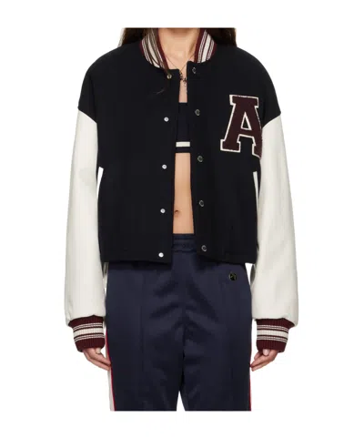 Ambush Navy Cropped Stadium Bomber Jacket In Navy Russet Brown