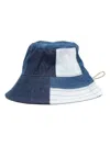 Ambush Denim Patchwork Drawstring Bucket Hat In Blau