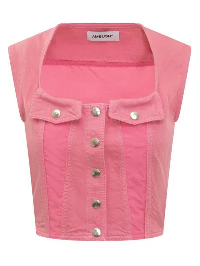 Ambush Denim Top In Pink