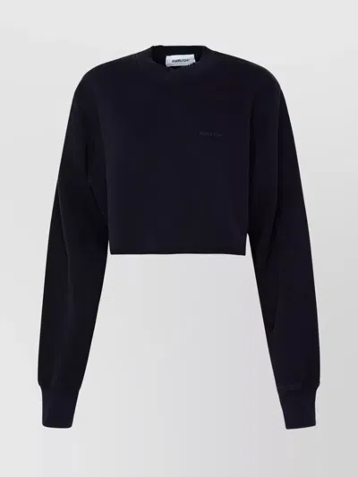 Ambush Logo Embroidered Crewneck Cropped Sweatshirt In Dark Blue