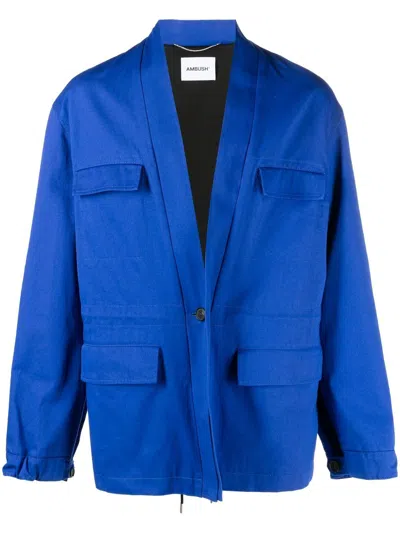 Ambush Drawstring V-neck Jacket In Blue