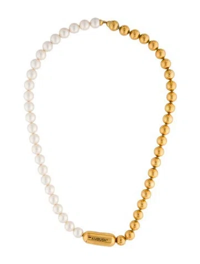 Pre-owned Ambush Faux Pearl Bead Strand Necklace, 18" In White