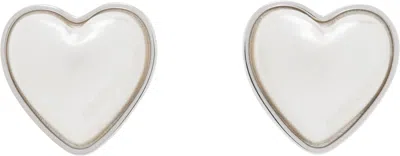 Ambush White Pearl Heart Stud Pierce Earrings In 05 Silver