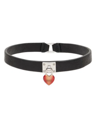 Ambush Fire Heart-padlock Leather Choker Necklace In Black