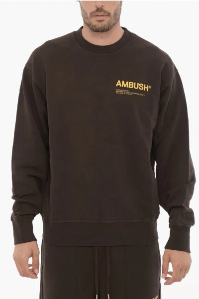 Ambush Fleeced Cotton Workshop Crew-neck Sweatshirt In Brown