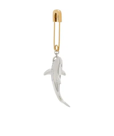 Ambush Gold Needle Silver Shark Pendant Single Earrings In White