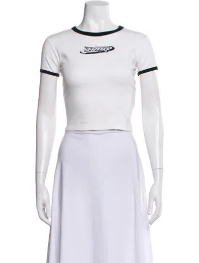 Pre-owned Ambush Graphic Print Crew Neck Crop Top In White