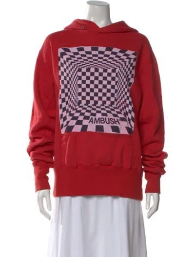 Pre-owned Ambush Graphic Print Crew Neck Hoodie In Red