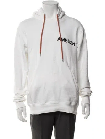 Pre-owned Ambush Graphic Print Crew Neck Hoodie In White