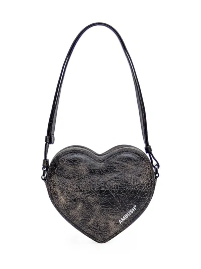 Ambush Heart Leather Shoulder Bag In Black