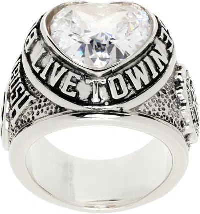 Ambush Silver Heart Class Ring In Silver-clear