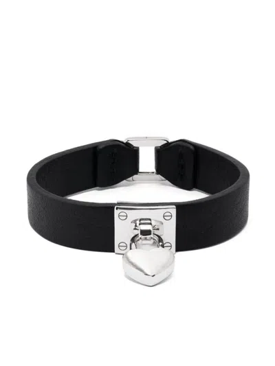 Ambush Heart-charm Leather Bracelet In Black