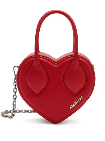 Ambush Heart Leather Tote Bag In Red