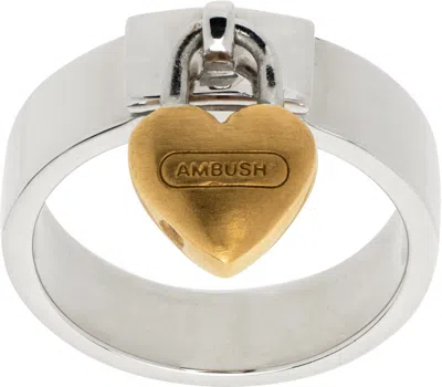 Ambush Silver Heart Padlock Ring In 05 Silver