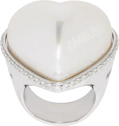 Ambush Silver Large Pearl Heart Ring In 05 Silver