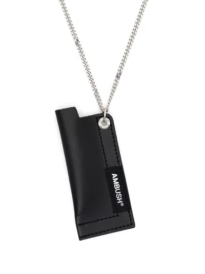 Ambush Leather Lighter Case Necklace In Black