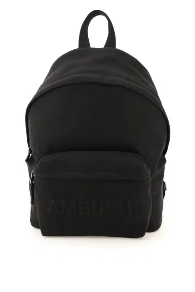 Ambush Logo Embossed Backpack In Nero/argento
