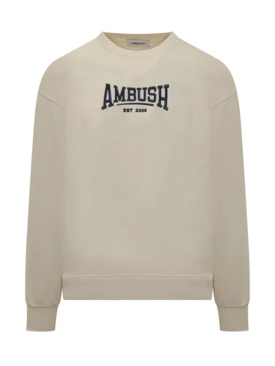 Ambush Logo Embroidered Crewneck Sweatshirt In Beige