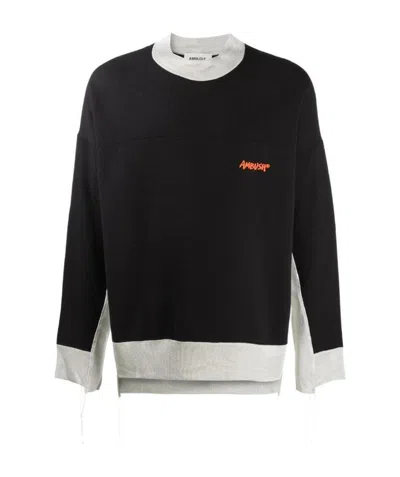 Ambush Logo-embroidered Raw-edge Sweatshirt In Black