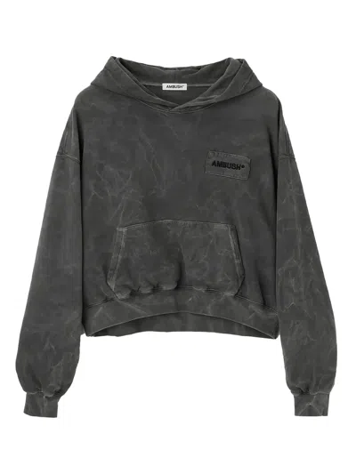 Ambush Logo-embroidered Washed Hoodie In Gray