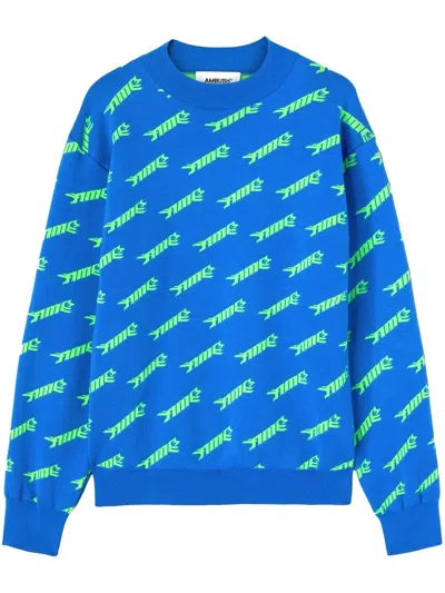 Ambush Logo-intarsia Crew-neck Jumper In Blu