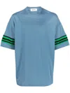Ambush Logo-patch Stripe Detail T-shirt In Blue