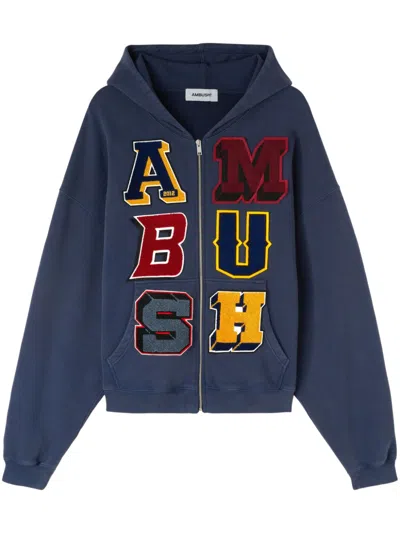 Ambush Logo-patch Zip-up Hoodie In Navy