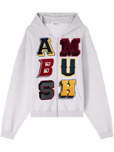 Ambush Logo-patch Zip-up Hoodie In Purple
